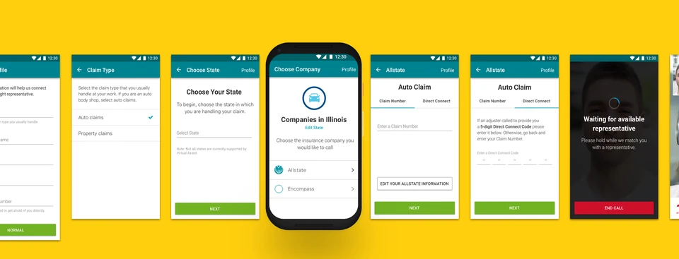 Virtual Assist mobile app screens