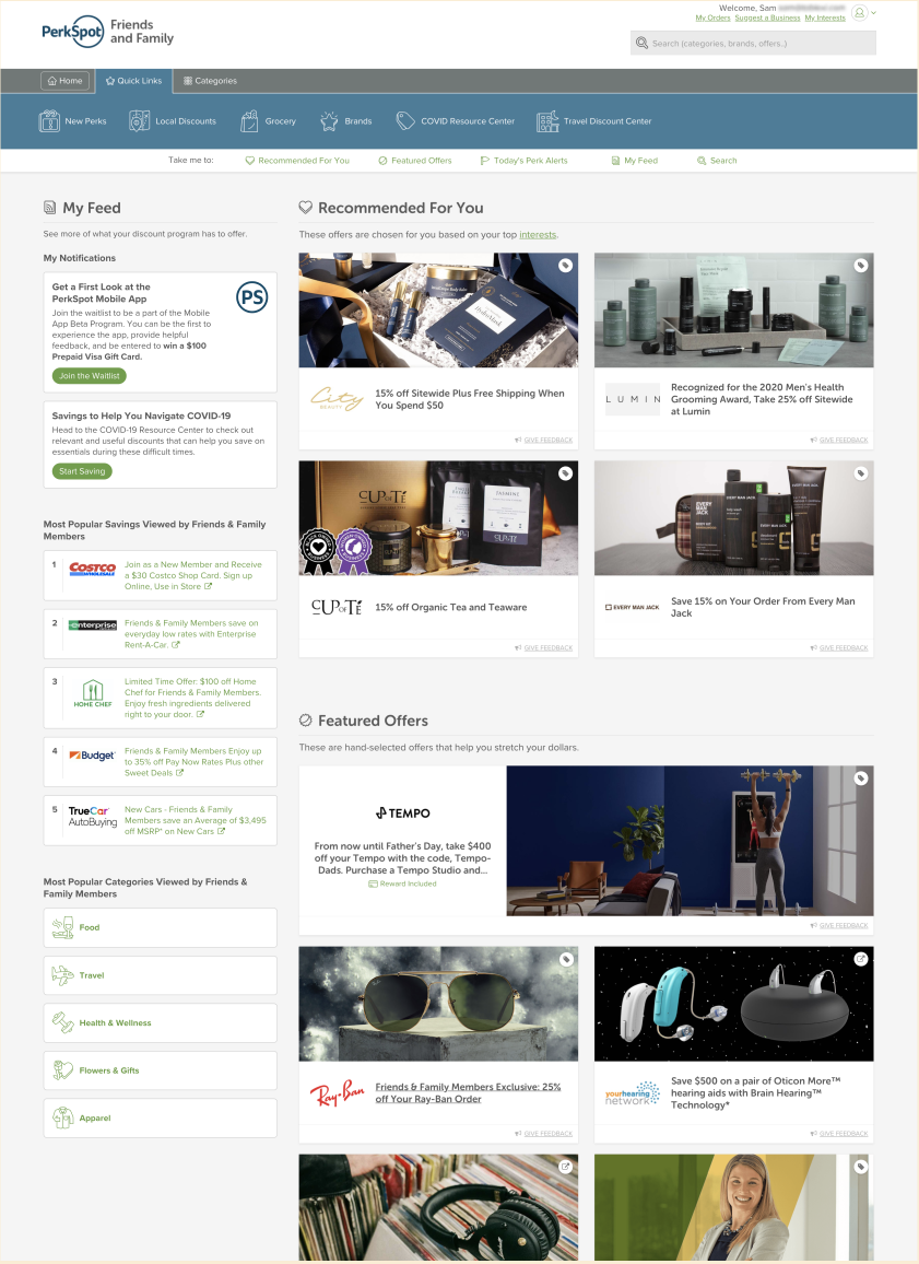 PerkSpot Existing website design