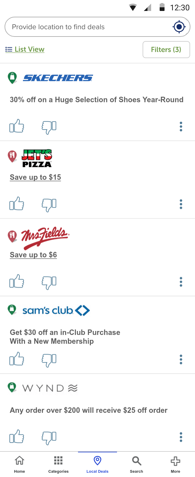 PerkSpot Local Deals list design