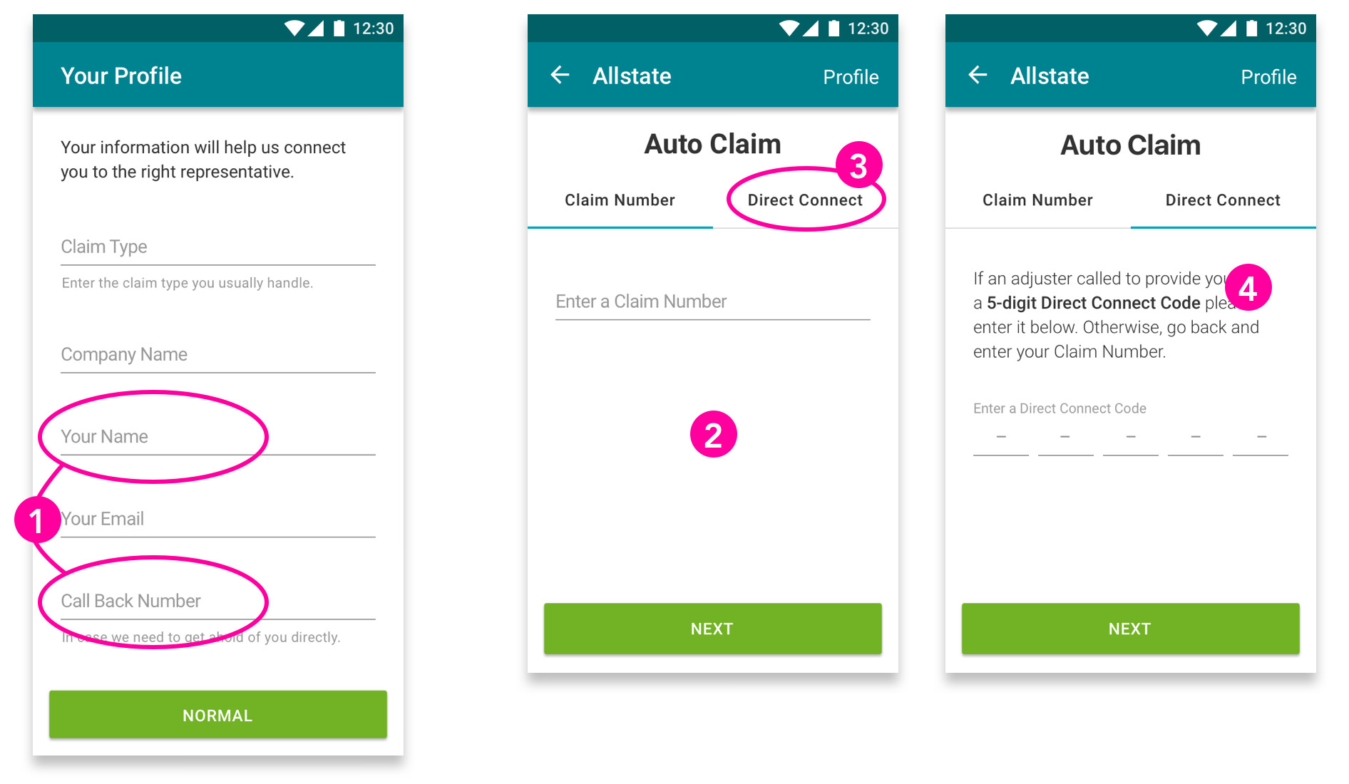 Revised mobile screen 1 with annotations